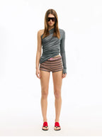 Asymmetric Ruched One-Shoulder Fitted T-Shirt