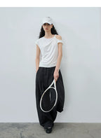 Slim Fit Round Neck Hollow Twist Knot Asymmetrical Hem T-Shirt