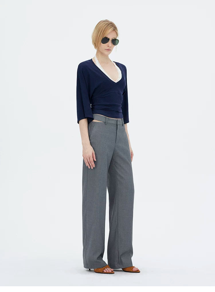 V-Neck Batwing Sleeve Waist-Cinching Knit Top