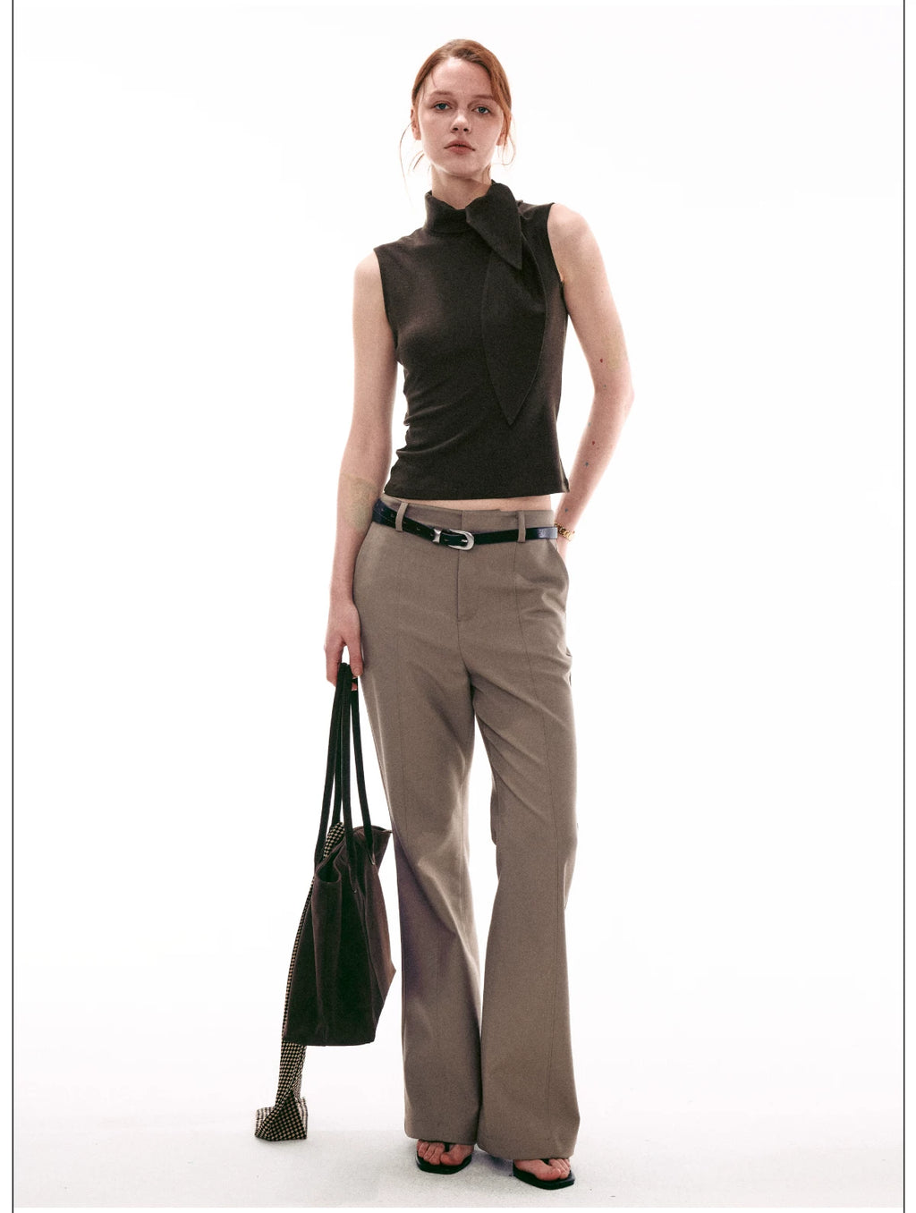 Elegant French Tie-Neck Sleeveless Fitted Top