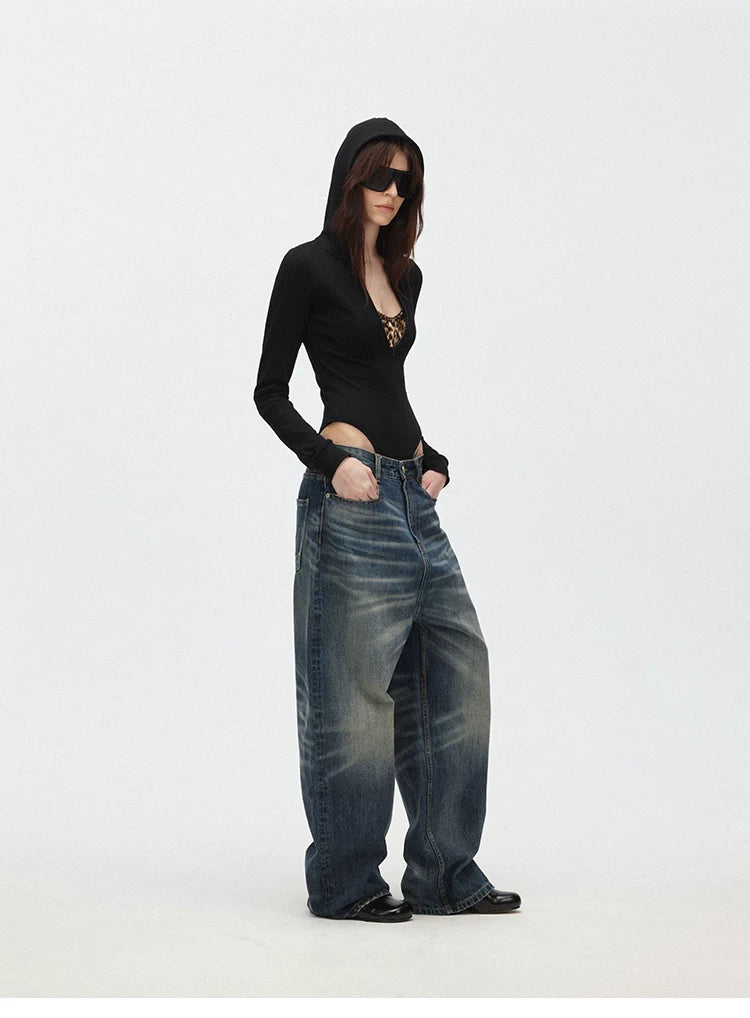 Hooded Stretch Knit Bodysuit with Hidden Zipper
