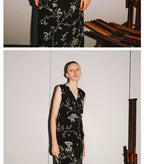 Black Floral Vine Print Sleeveless Dress