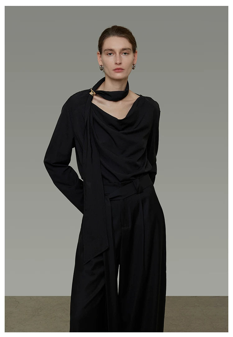 Elegant V-Neck Tie Detail Minimalist Shirt