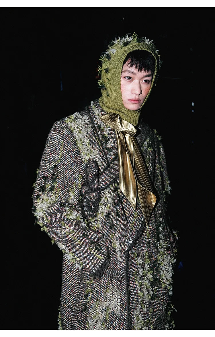 Handmade Mossy Textured Fringe Long Loose Coat