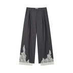 Draped Wool Trousers with Lace Patchwork