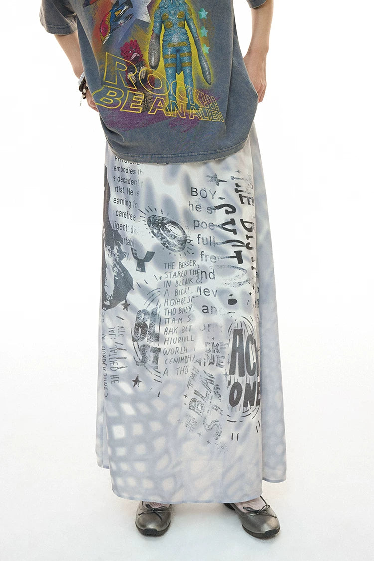 Reversible Alien Futuristic Print Chiffon Mesh Skirt