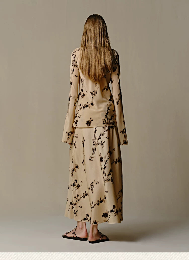 Mulberry Silk Floral Midi Skirt