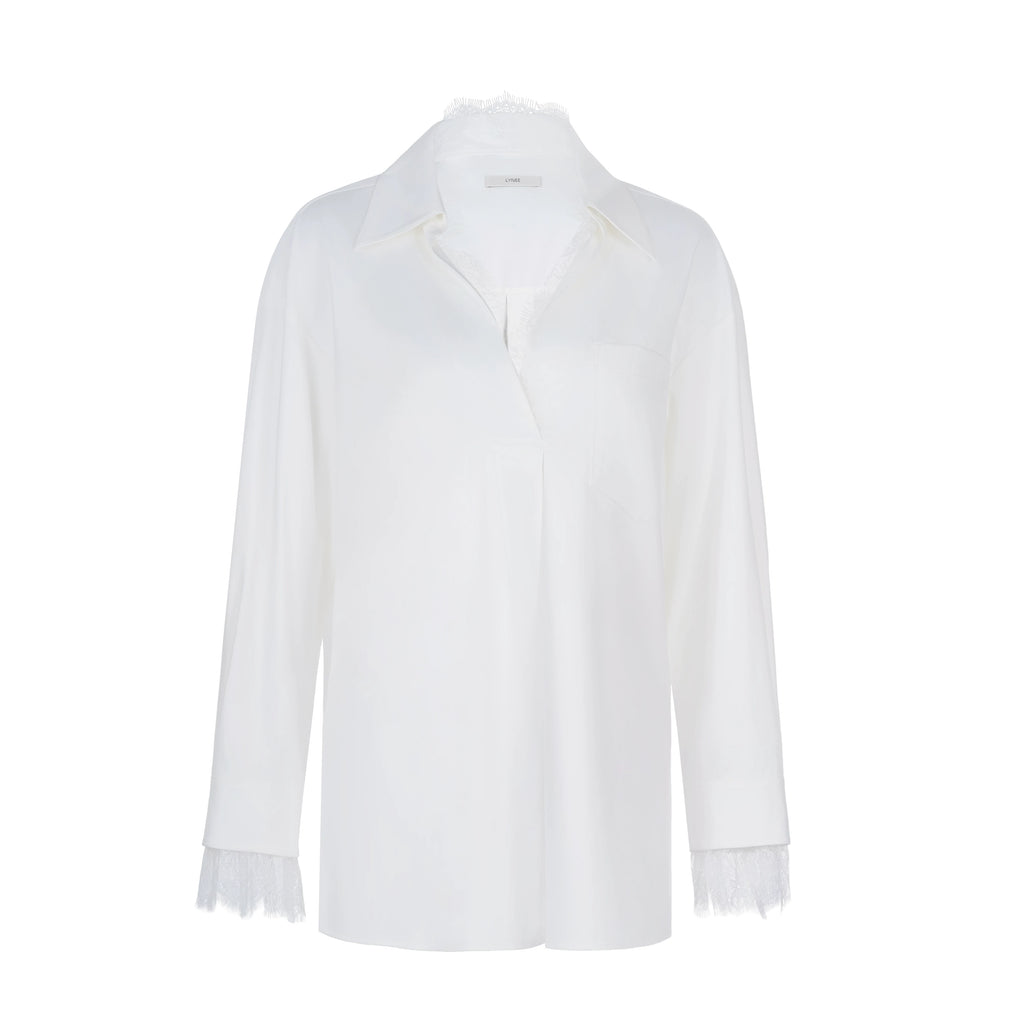 Elegant Lace Trim V-Neck Blouse