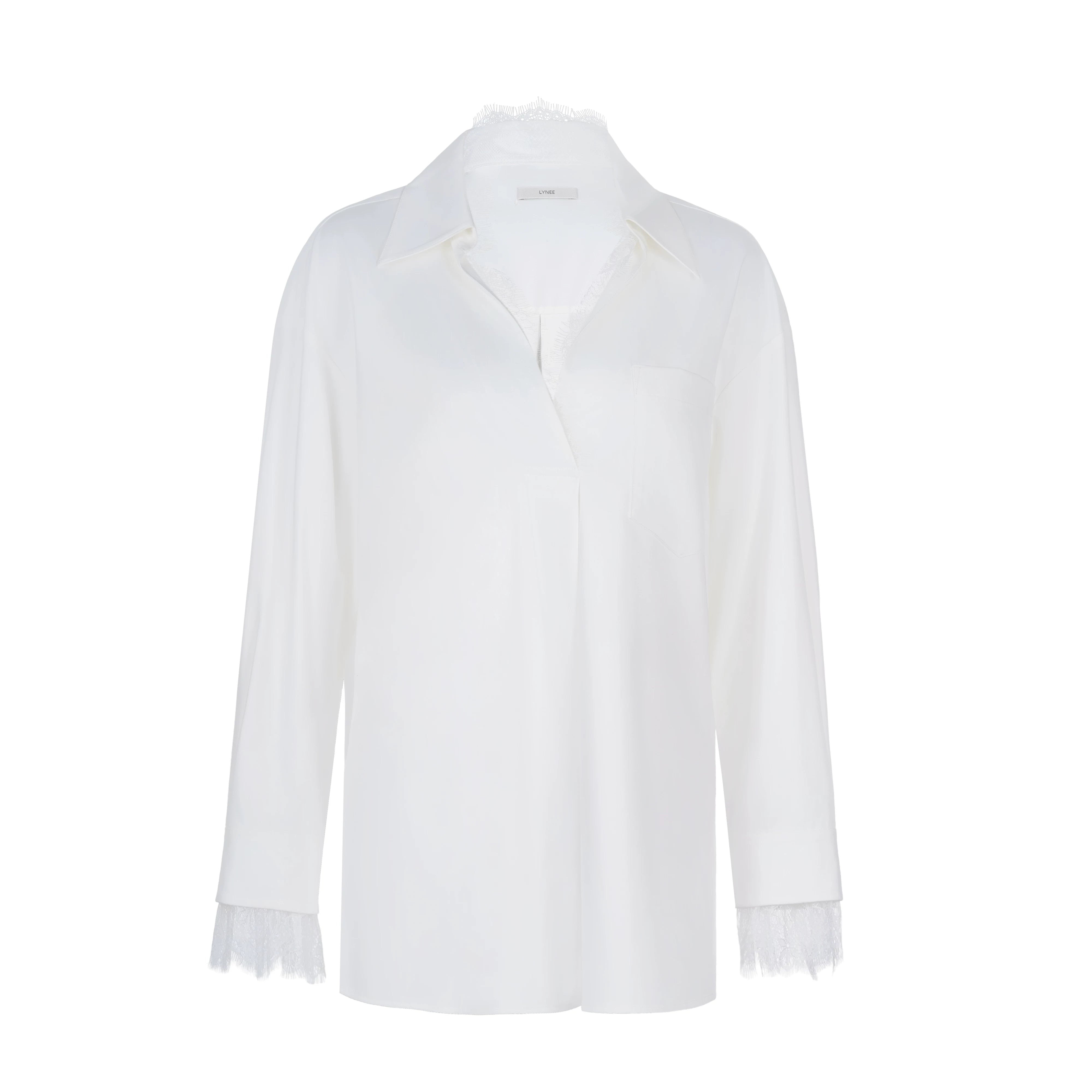 Elegant Lace Trim V-Neck Blouse Main image