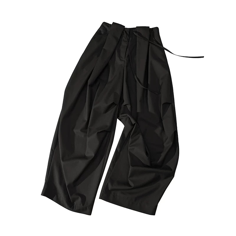 Wrinkle-Resistant Draped Wide-Leg Parachute Pants