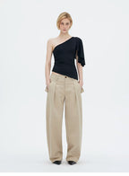 Asymmetric One-Shoulder Ruched Fitted Top