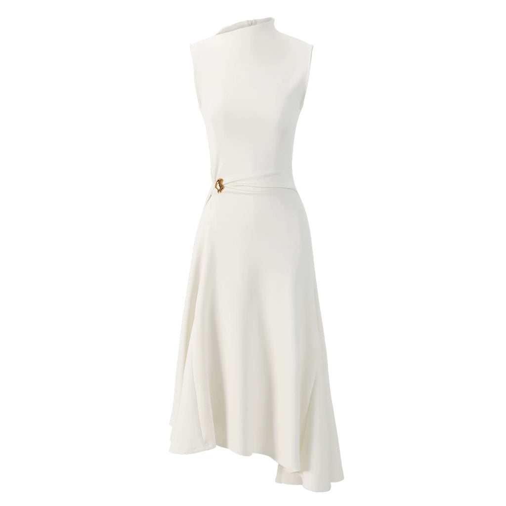 French Style Sleeveless Knot Detail Casual Work Dress