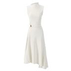 French Style Sleeveless Knot Detail Casual Work Dress
