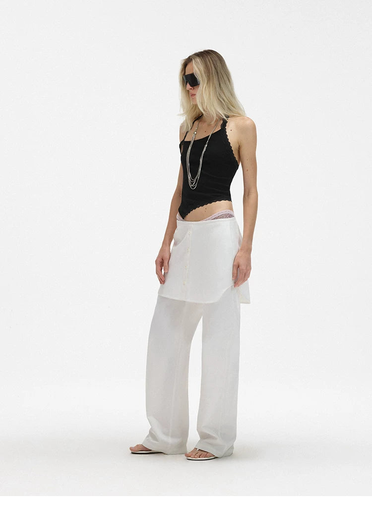 Asymmetric Lace Strap Halter Cami Top