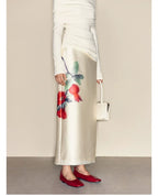 Gradient Pomegranate Floral Straight Skirt