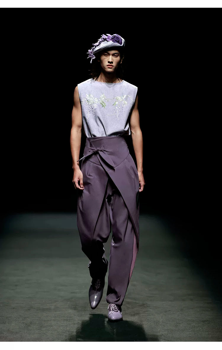 Vintage High-Waist Asymmetric Tulip Tapered Cropped Pants