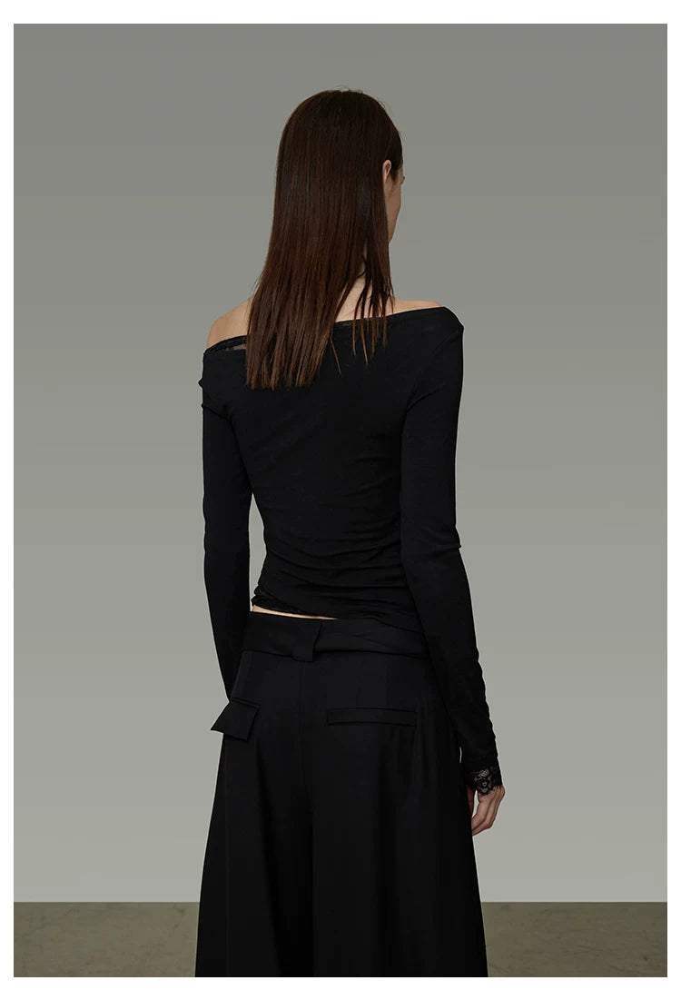 Lace Patchwork Off-Shoulder Knit Top