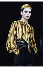 French Vintage Velvet Drop-Shoulder Long Sleeve Shirt