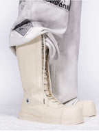 R/F White Architectural Round-Toe Platform Boots