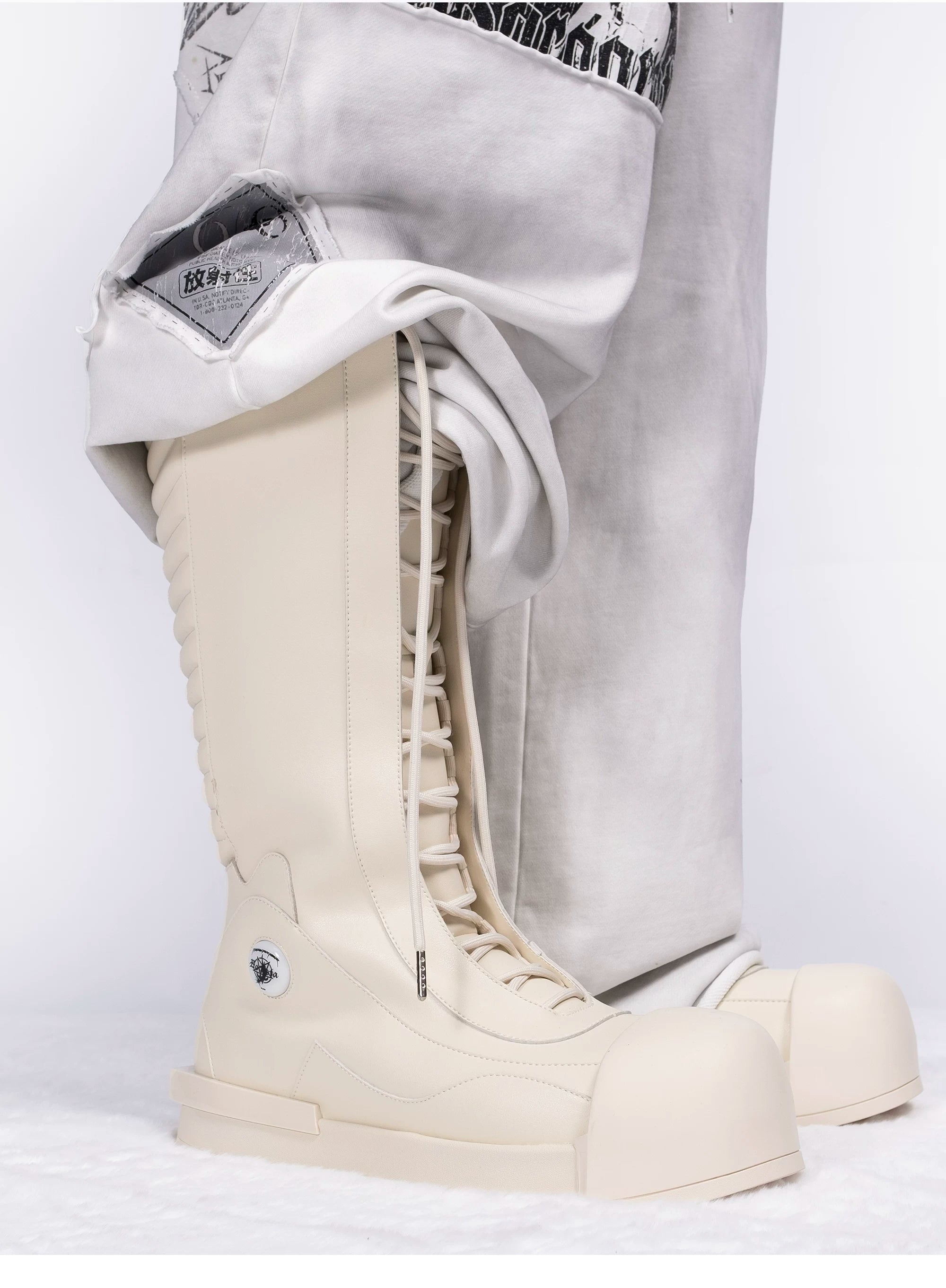 R/F White Architectural Round-Toe Platform Boots