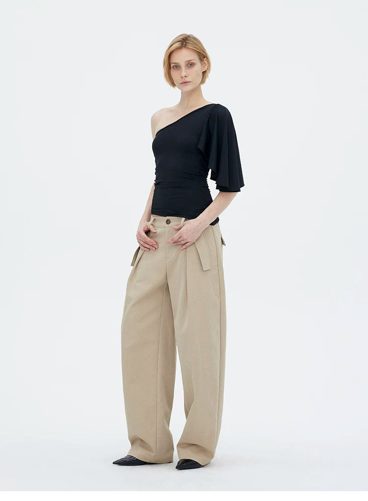 Asymmetric One-Shoulder Ruched Fitted Top
