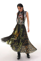 Floral Asymmetric Draped Midi Skirt