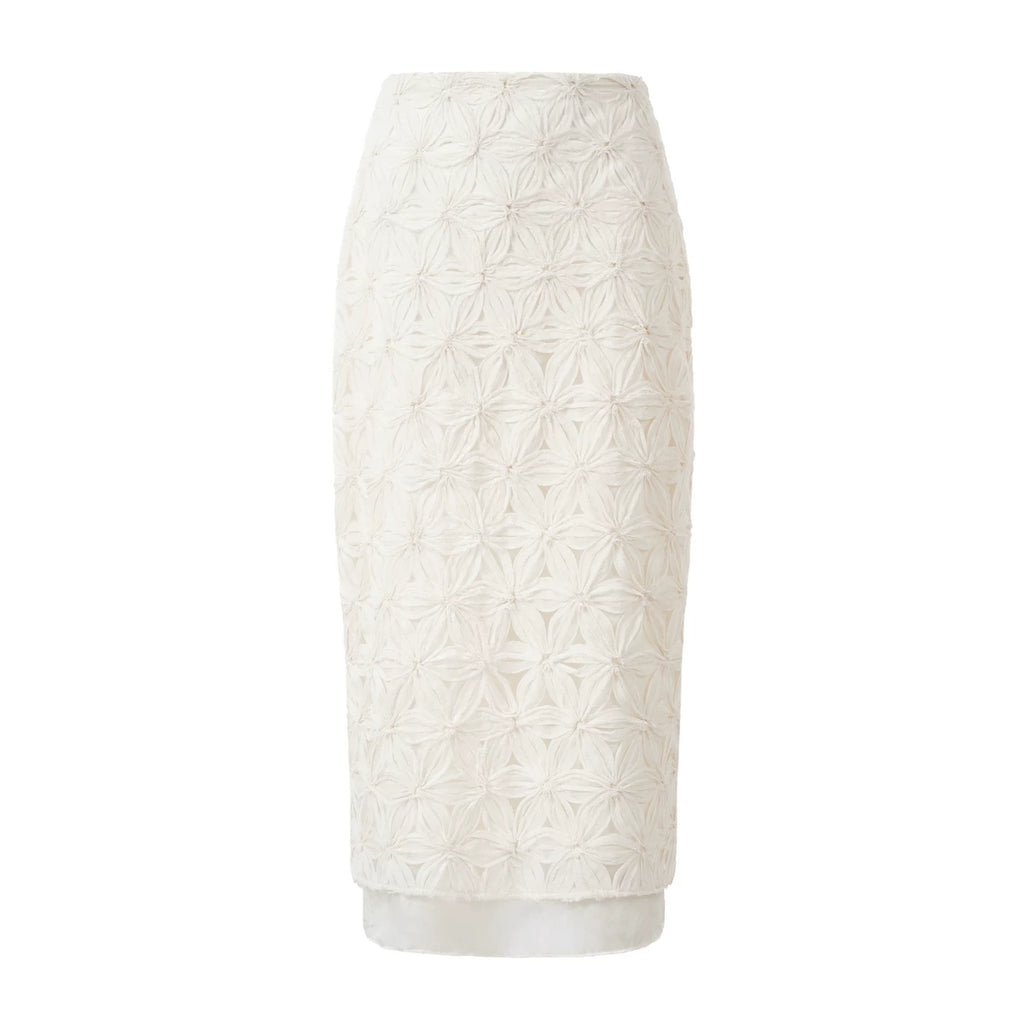 3D Floral Straight Midi Skirt