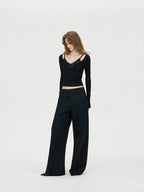 Faux Two-Piece Lace U-Neck Henley Layering Top