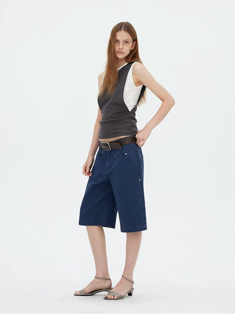 Washed Utility Cargo Shorts with Double Knee Pockets