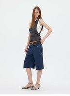 Washed Utility Cargo Shorts with Double Knee Pockets