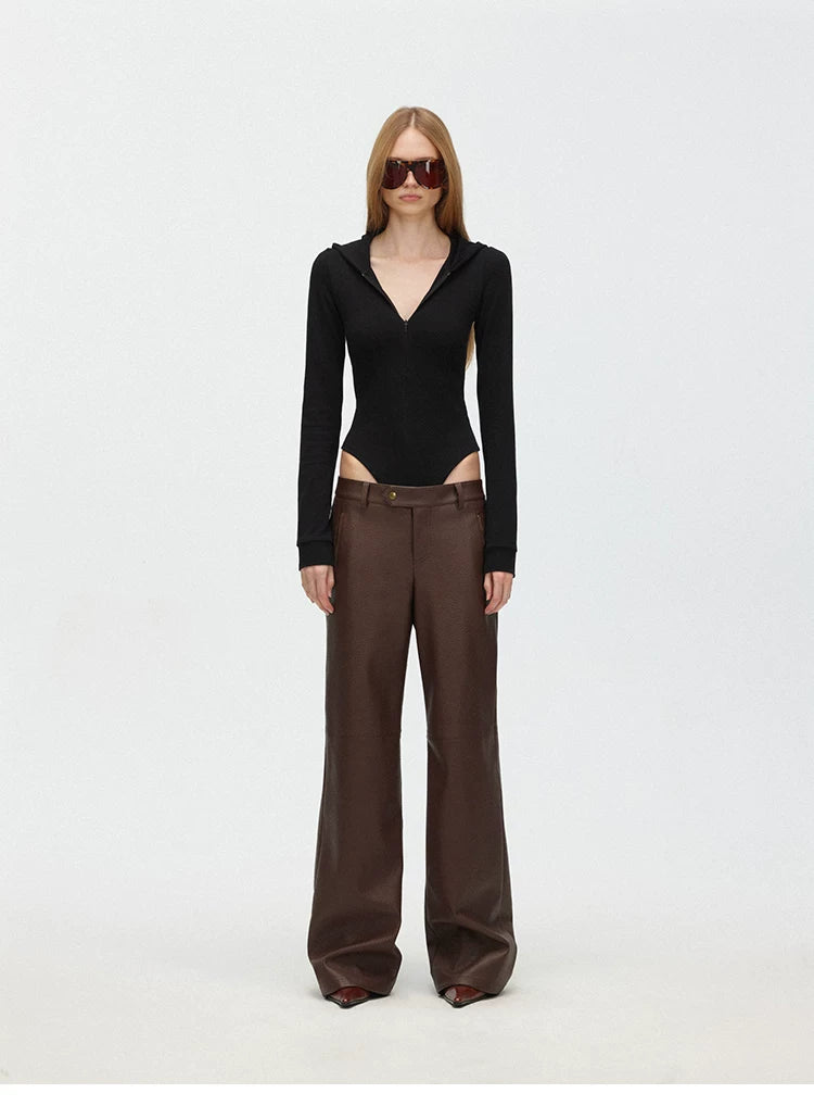 Hooded Stretch Knit Bodysuit with Hidden Zipper