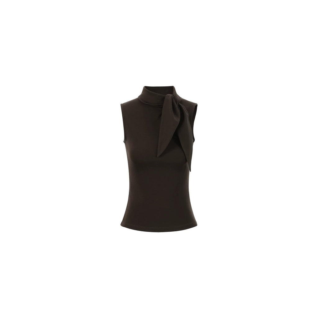 Elegant French Tie-Neck Sleeveless Fitted Top