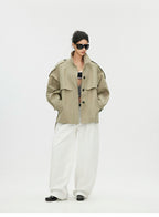 Cropped Trench Jacket with Curved Shoulders and Tie Detail