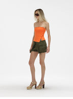Asymmetric Button Slit Bandeau Top with Built-In Pads