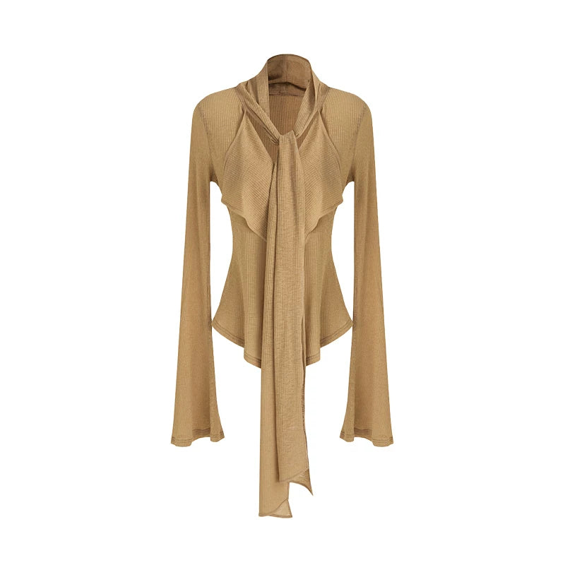 V-Neck Tie Detail Minimalist Knit Top