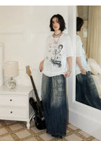 NANA Collaboration Vintage Loose Fit Printed Embroidered Short Sleeve T-Shirt