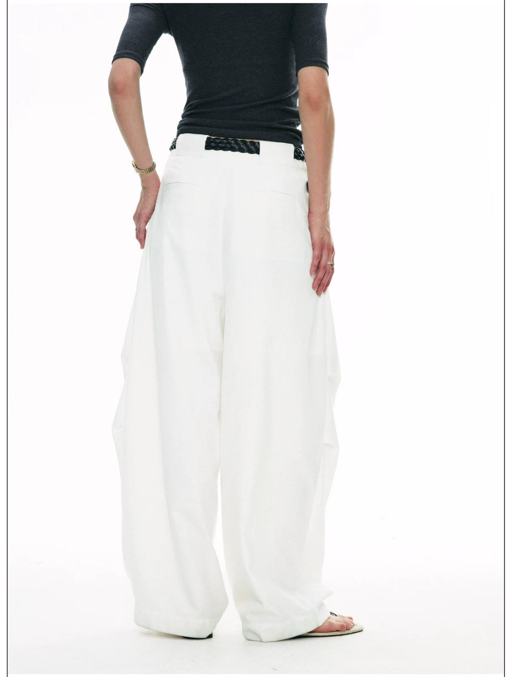 Wrinkle-Resistant Draped Wide-Leg Parachute Pants