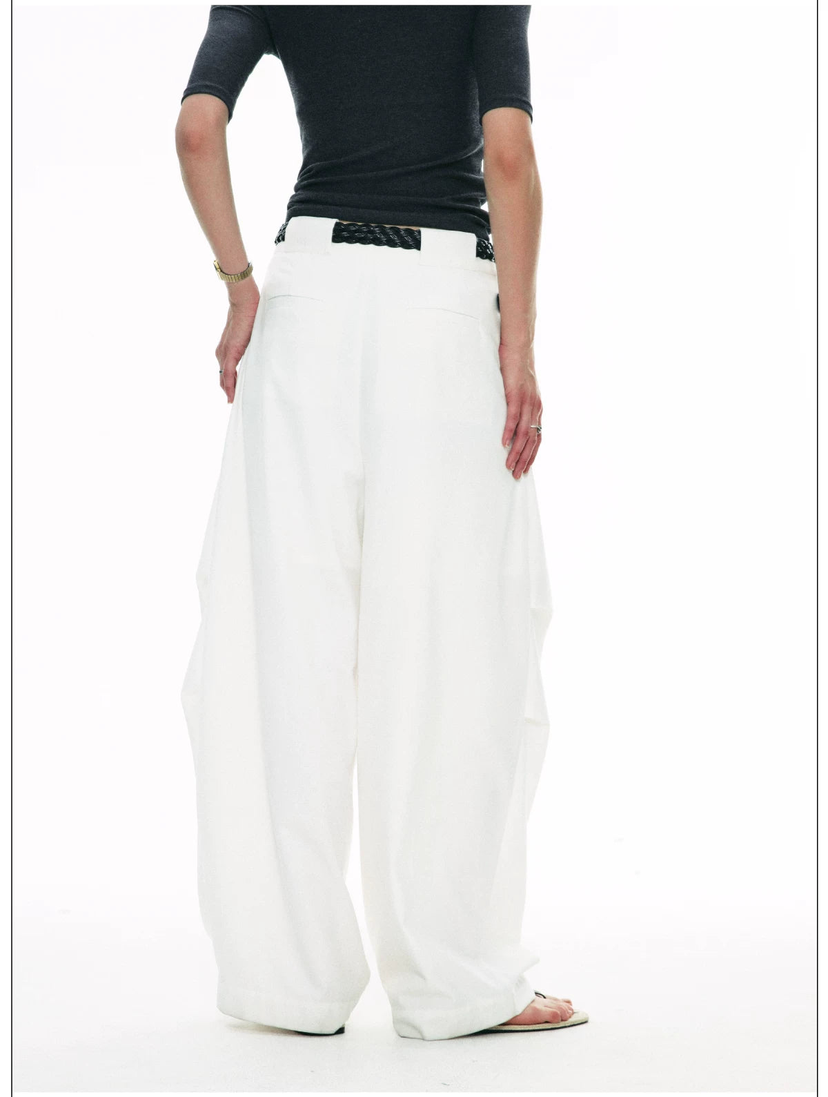 Wrinkle-Resistant Draped Wide-Leg Parachute Pants