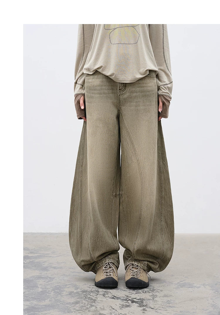 Relaxed Fit Washed Denim Pants with Curved Panel – Casual Street Style Jeans