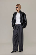 Waxed Black Leather Moto Jacket with Curved Shoulders