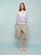 Asymmetric Shoulder Lyocell Linen Knit Cover-Up
