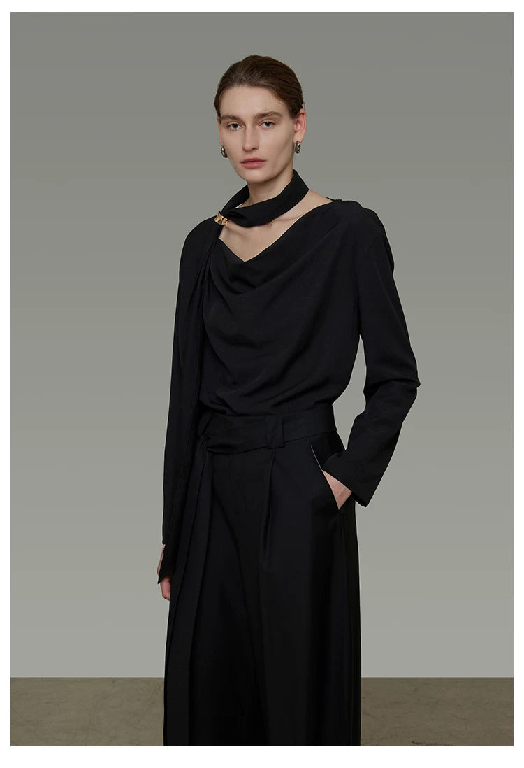 Elegant V-Neck Tie Detail Minimalist Shirt