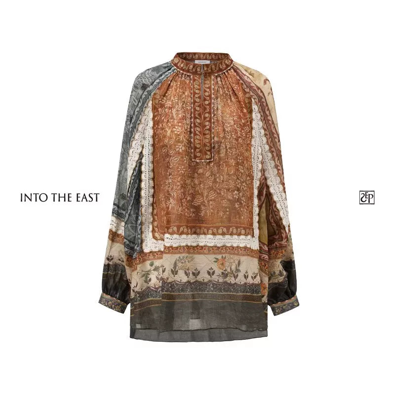 Printed Lace Panel Blouse Main image