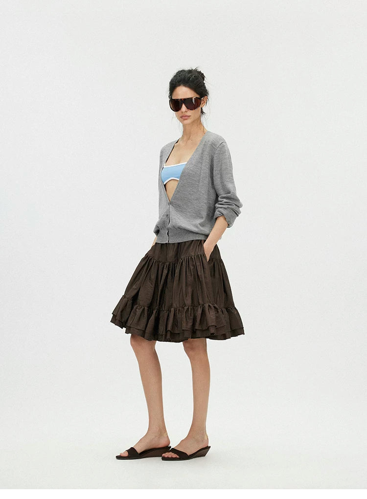 Deep V-Neck 100% Merino Wool Lightweight Cardigan