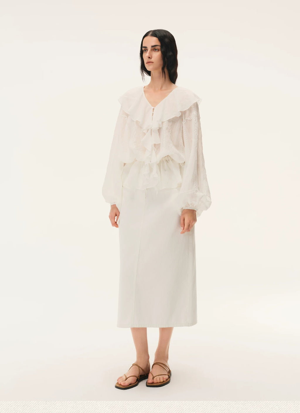 Embroidered Ruffle Collar Blouse