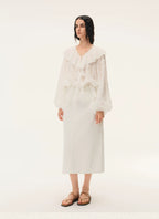 Embroidered Ruffle Collar Blouse