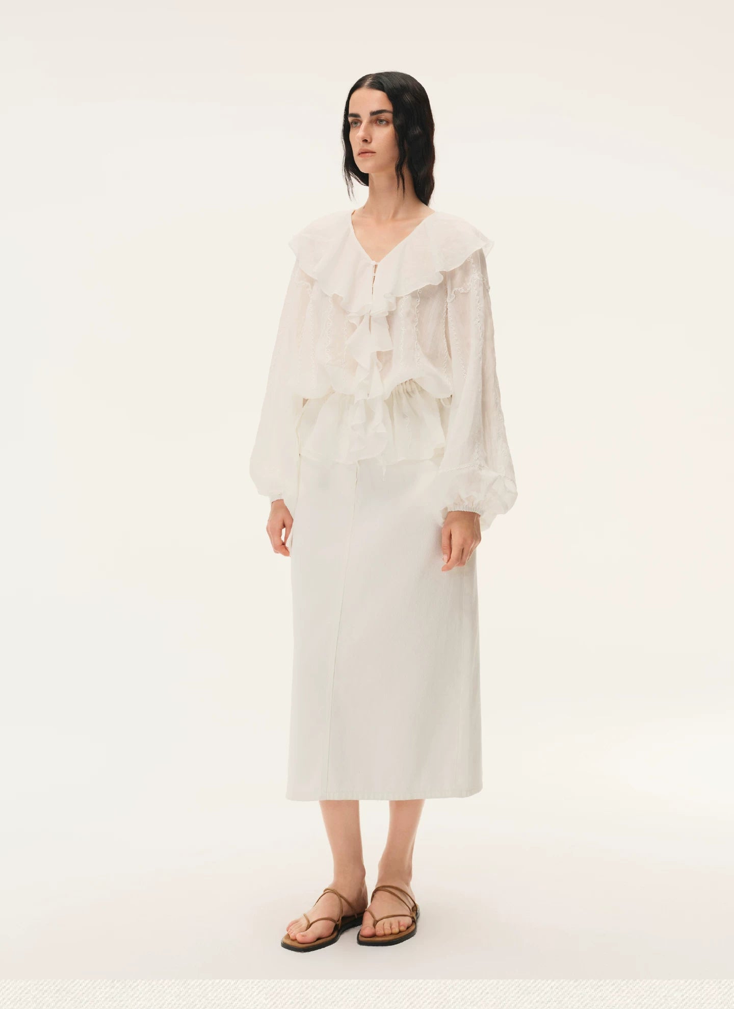 Embroidered Ruffle Collar Blouse