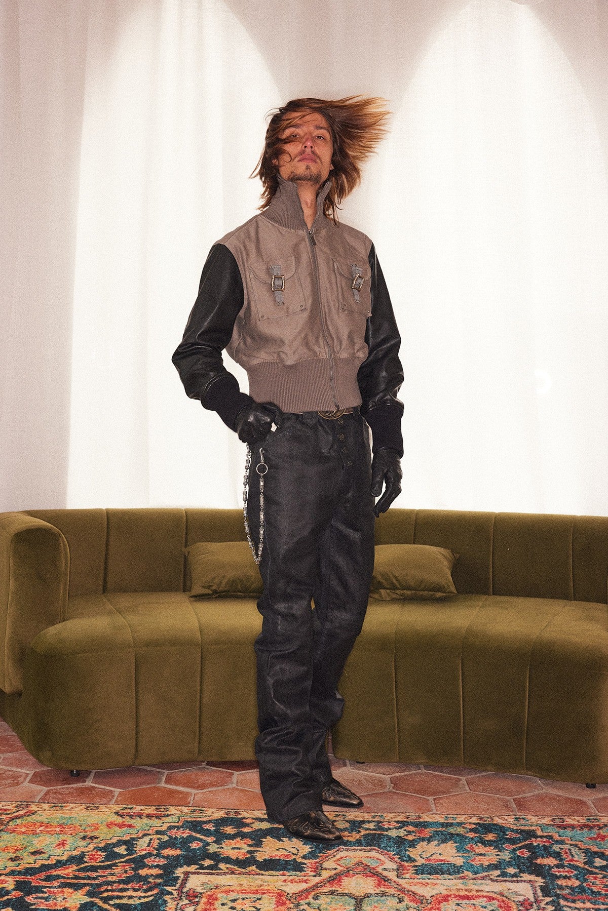 Leather-Sleeve Utility Jacket