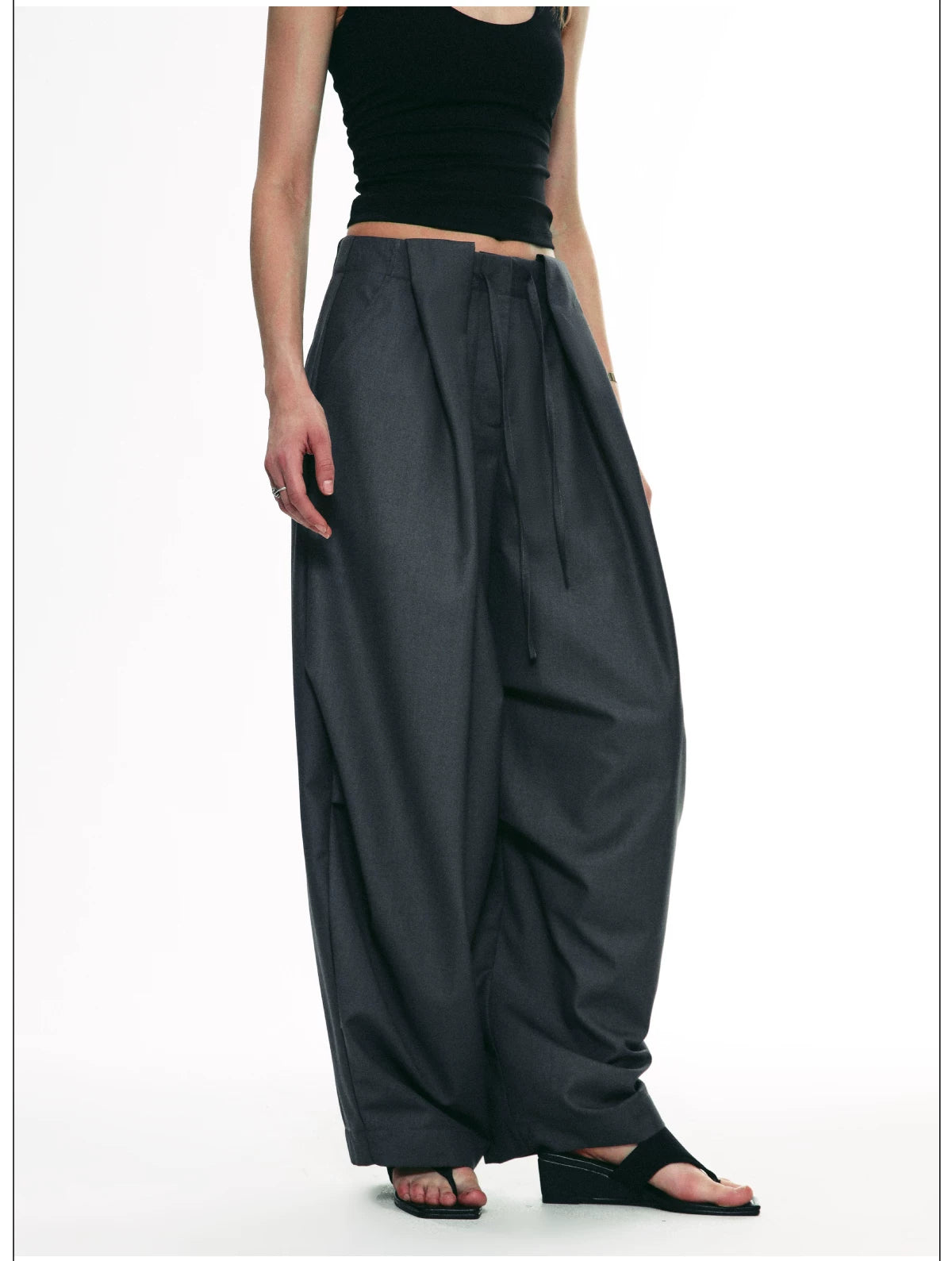 Wrinkle-Resistant Draped Wide-Leg Parachute Pants
