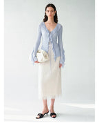 Lace Ruffle V-Neck Knit Cardigan